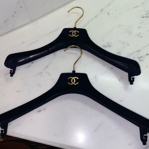 CHANEL Original Black Velvet  two Hangers with Gold Accents